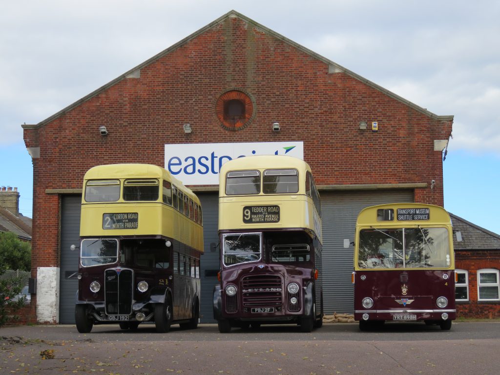 The busses in front of the old Lowestoft Corporation Depot which is now Eastpoint