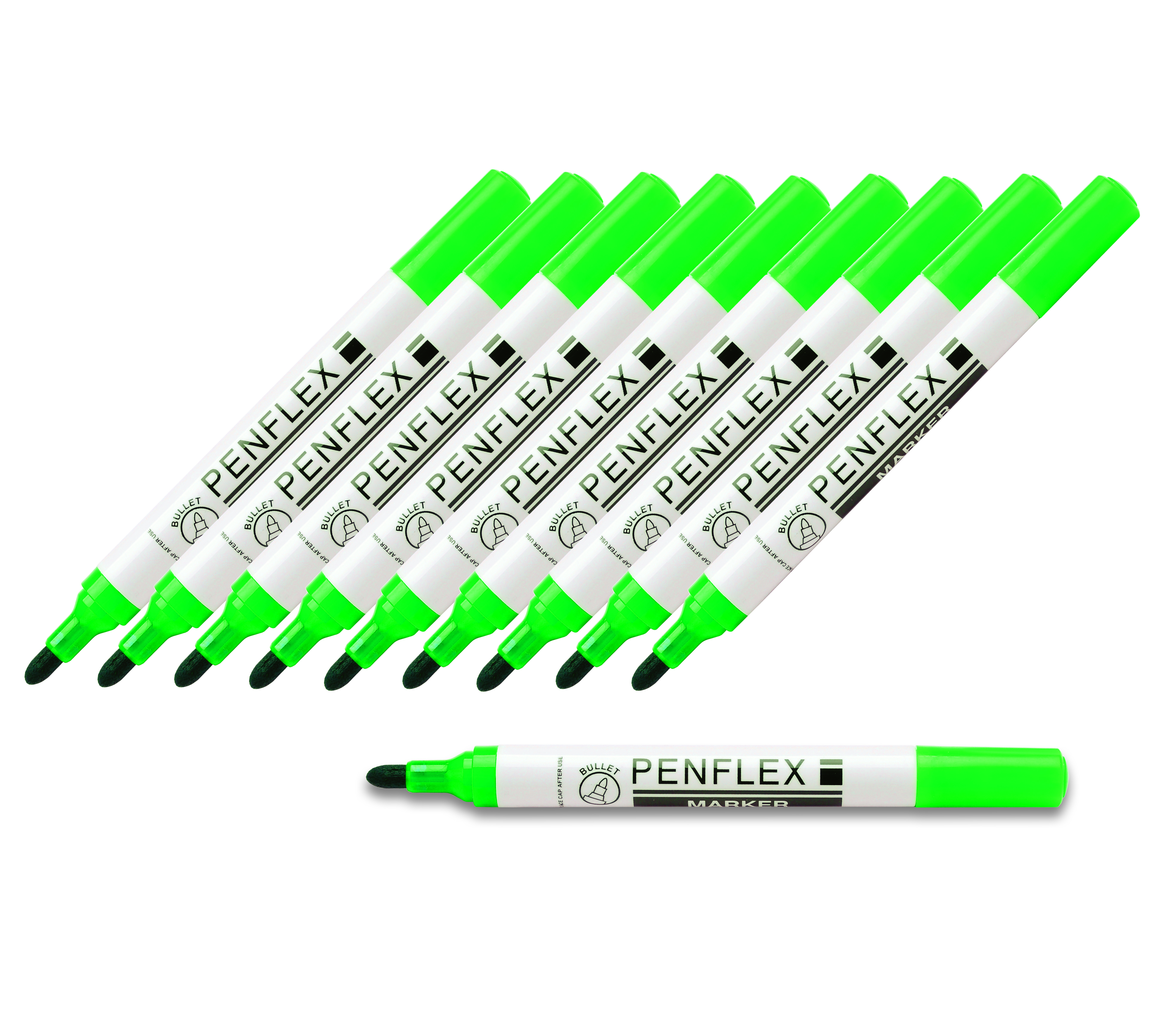 Penflex 13mm Slim Barrel Permanent Markers Green Bullet Tip Eastpoint