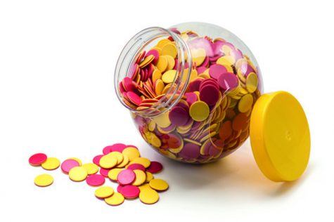 3200ml classroom storage jar with yellow screw top lid, filled with counters